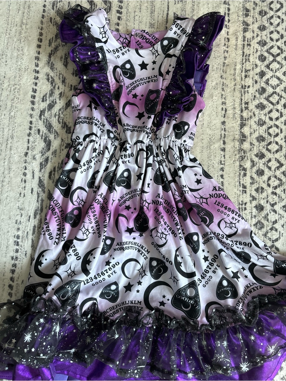 Purple Ouija Print Ruffle Halloween Dress for Kids